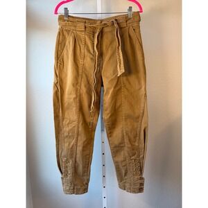 Ulla Johnson Tan Belted Paperbag Waist Cropped Trousers Pants